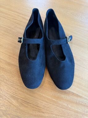 H&M Black Suede Mary Jane Flats with Buckle